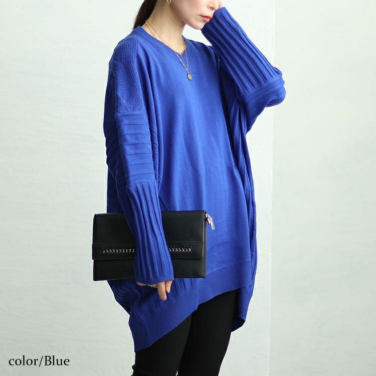 大きいサイズ レディース 太リブ切替ドルマンニット　sw-0592