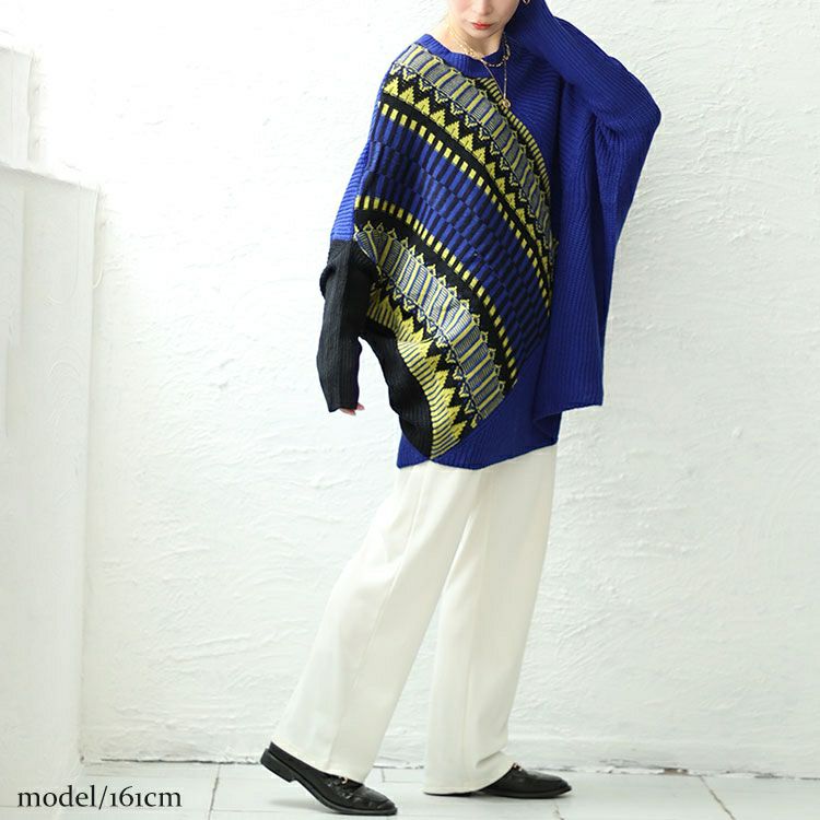 大きいサイズ レディース ジオ柄ジャーガードアシンメトリーニット　sw-0591