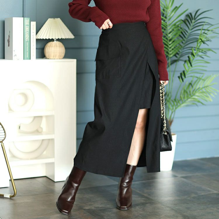 大きいサイズ レディース アシメレイヤードロングスカート　fem-449