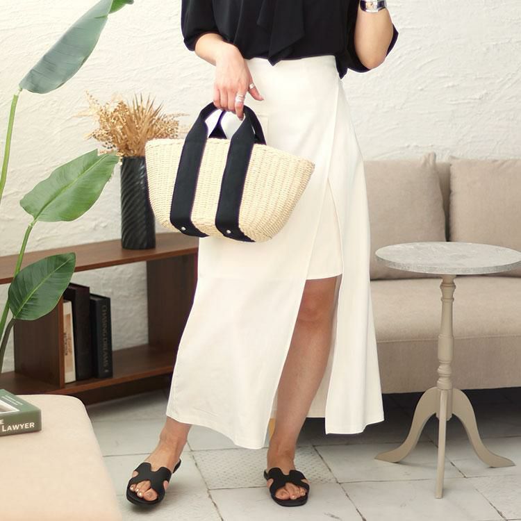 大きいサイズ レディース アシメレイヤードロングスカート　fem-449 オフホワイト