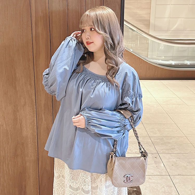 大きいサイズ レディース ボリュームスリーブシャーリングブラウス　fem-432