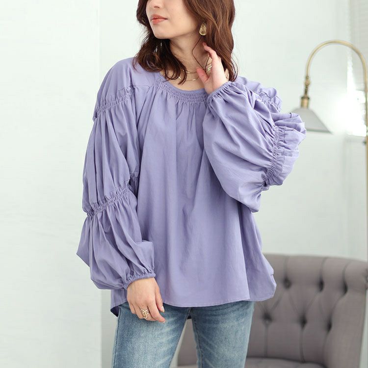 大きいサイズ レディース ボリュームスリーブシャーリングブラウス　fem-432