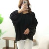 大きいサイズ レディース ボリュームスリーブシャーリングブラウス　fem-432 ブラック
