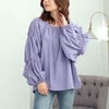 大きいサイズ レディース ボリュームスリーブシャーリングブラウス　fem-432 ラベンダー