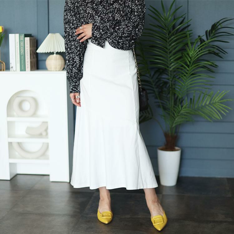 大きいサイズ レディース サイドスリットストレッチマーメイドスカート　fem-427 オフホワイト