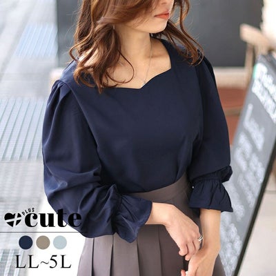 大きいサイズ レディース キャンディスリーブハートネックブラウス　fem-421 【メール便可】