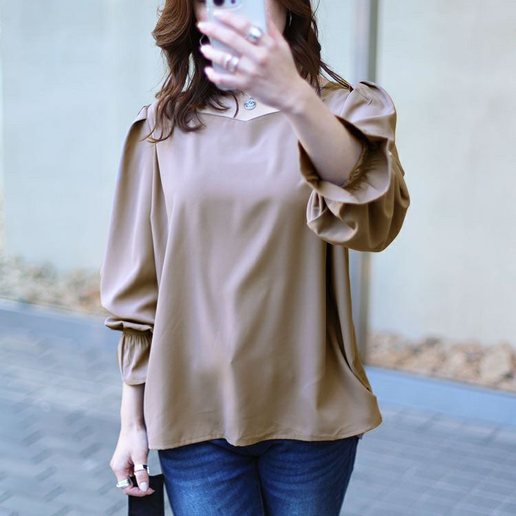 大きいサイズ レディース キャンディスリーブハートネックブラウス　fem-421 【メール便可】