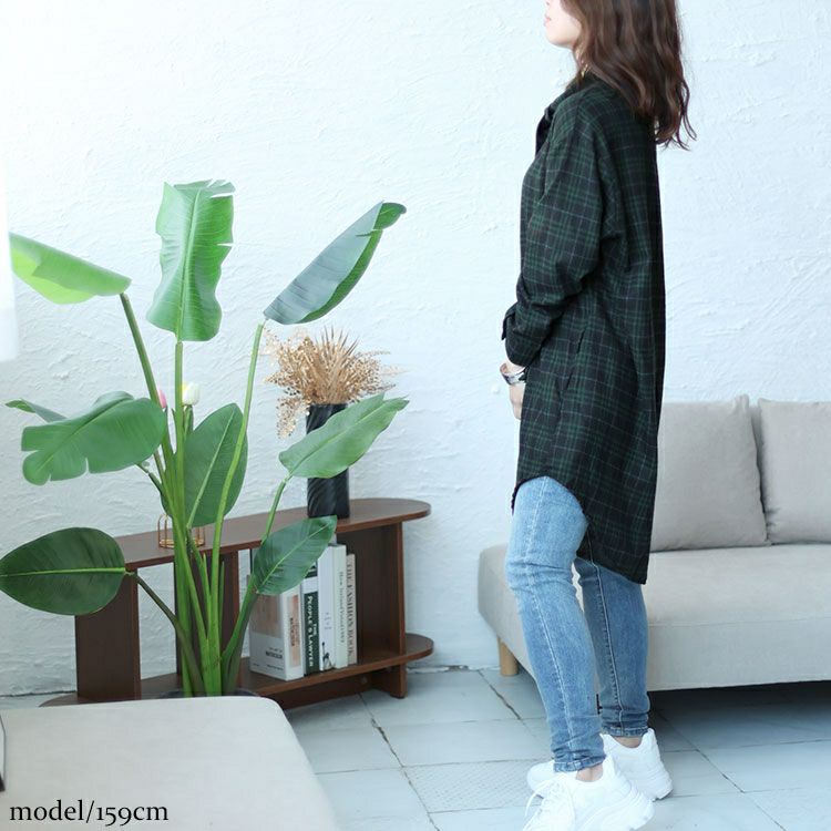 大きいサイズ レディース チェック柄ボウタイロングシャツ　sn-00015