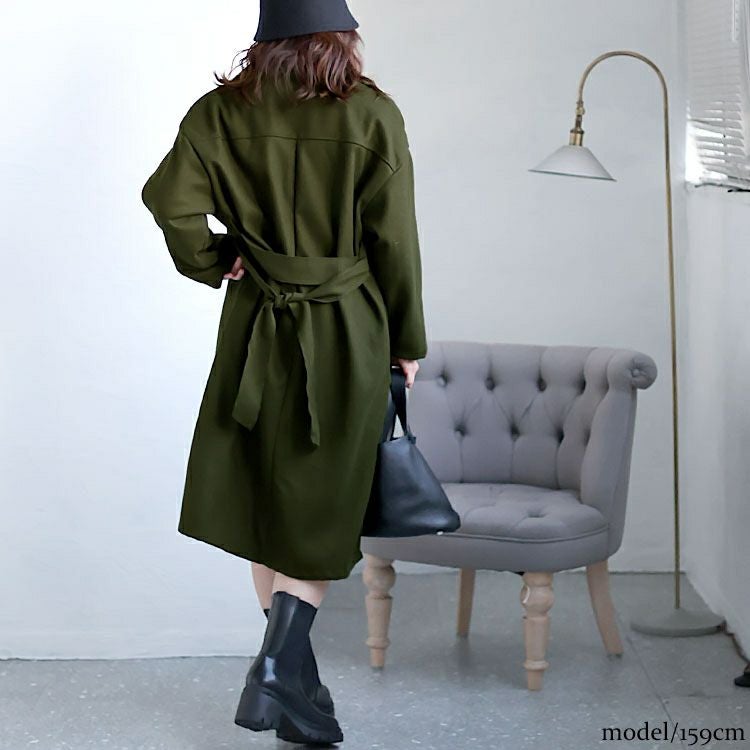 大きいサイズ レディース ベルト付きボタンレスコート　sn-00012