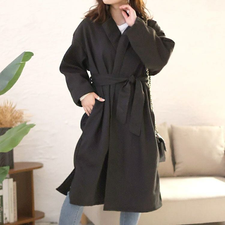 大きいサイズ レディース ベルト付きボタンレスコート　sn-00012