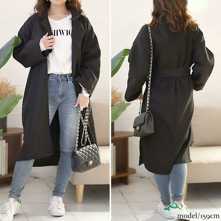 大きいサイズ レディース ベルト付きボタンレスコート　sn-00012 ブラック