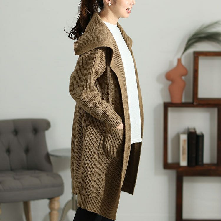 大きいサイズ レディース 編み地切替えニットコーディガン　sn-00005