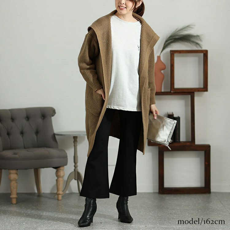 大きいサイズ レディース 編み地切替えニットコーディガン　sn-00005