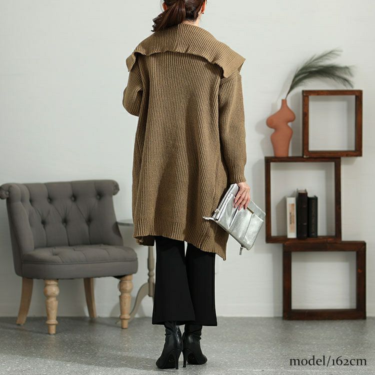 大きいサイズ レディース 編み地切替えニットコーディガン　sn-00005