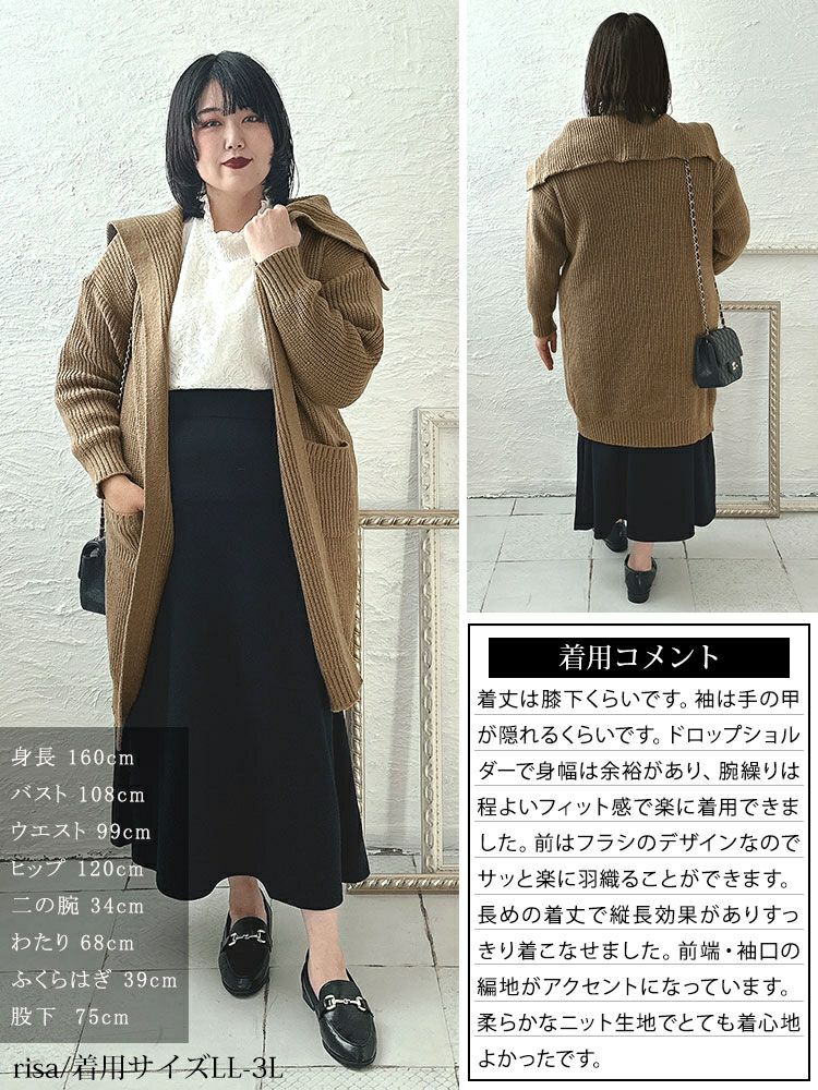 大きいサイズ レディース 編み地切替えニットコーディガン　sn-00005