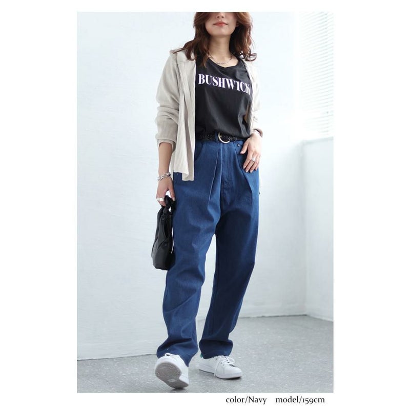 大きいサイズ レディース デニムサーカスパンツ　fem-446 ネイビー