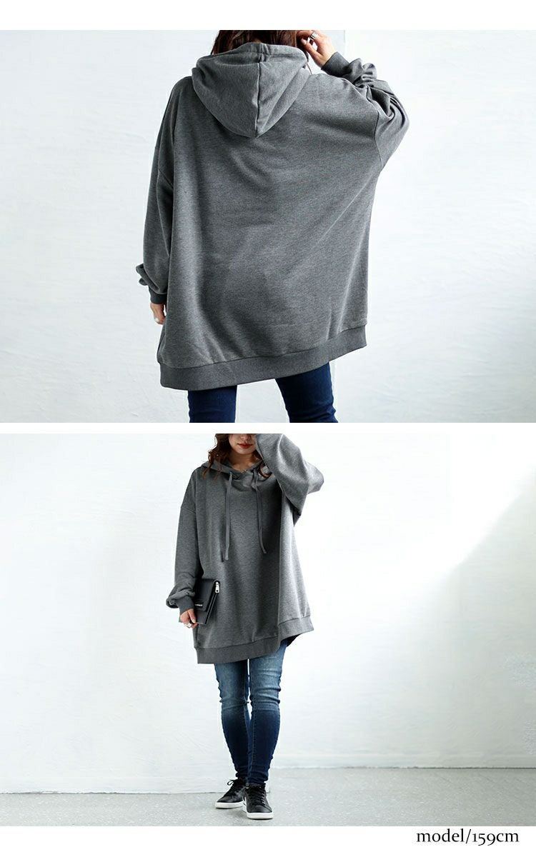 大きいサイズ レディース ビッグシルエットロングパーカー　fem-445
