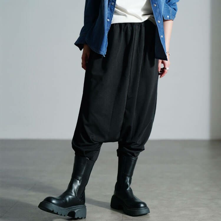 大きいサイズ レディース ストレッチサルエルパンツ　fem-441 ブラック