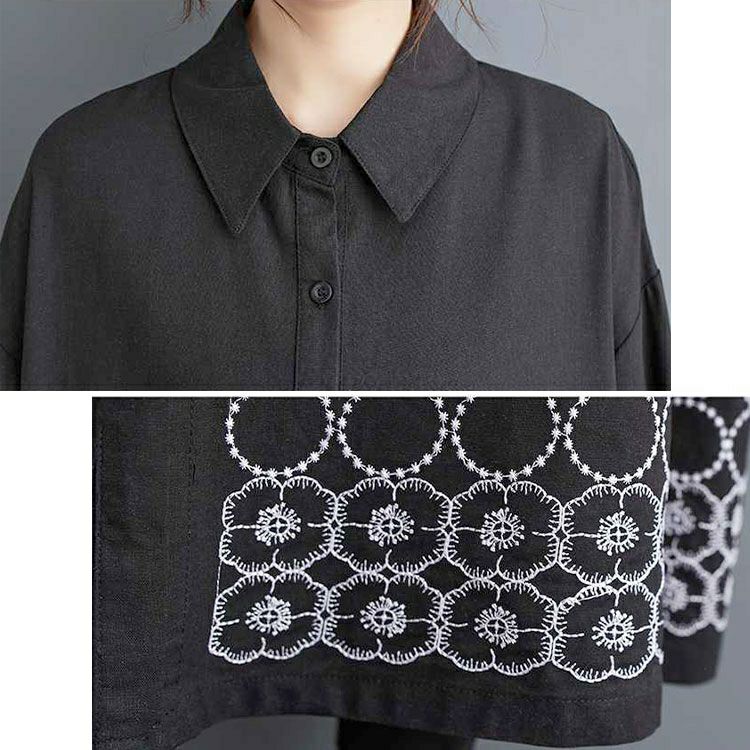 大きいサイズ レディース 刺繍柄切替えシャツワンピース　goldy-1429 【メール便可】