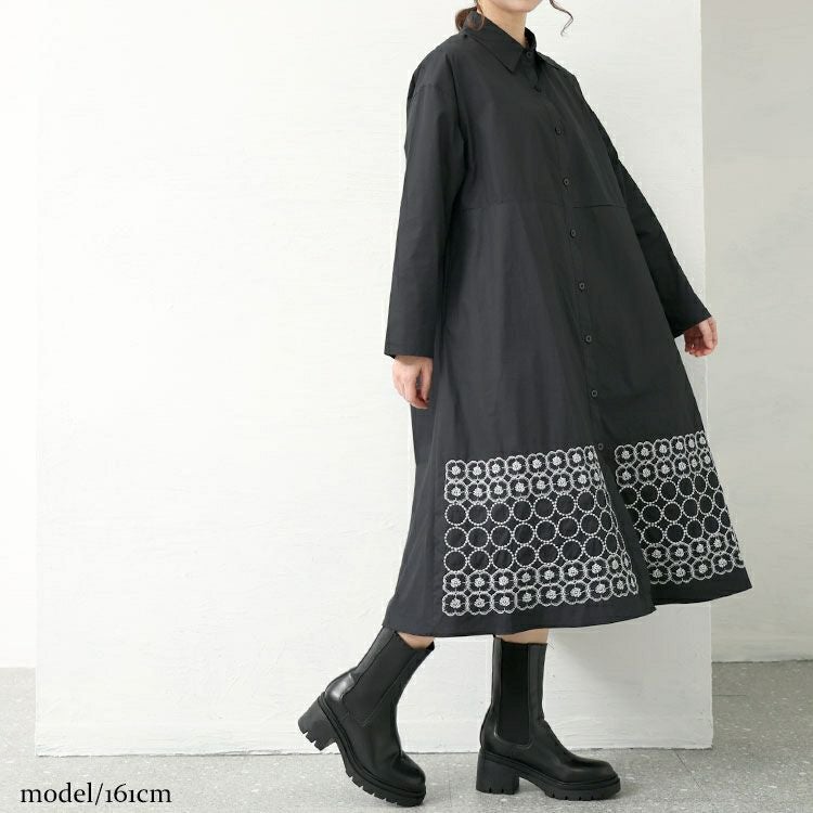 大きいサイズ レディース 刺繍柄切替えシャツワンピース　goldy-1429 【メール便可】