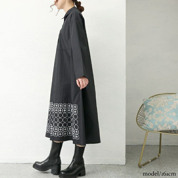 大きいサイズ レディース 刺繍柄切替えシャツワンピース　goldy-1429 【メール便可】