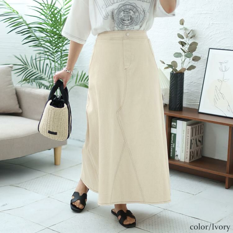 大きいサイズ レディース リメイク風Aラインロングスカート　cpdai-640309 アイボリー