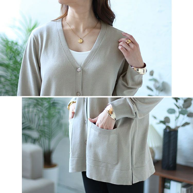 大きいサイズ レディース サイドスリットVネックニットカーディガン　cpdai-640354