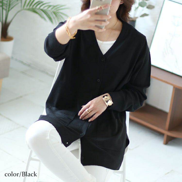 大きいサイズ レディース サイドスリットVネックニットカーディガン　cpdai-640354
