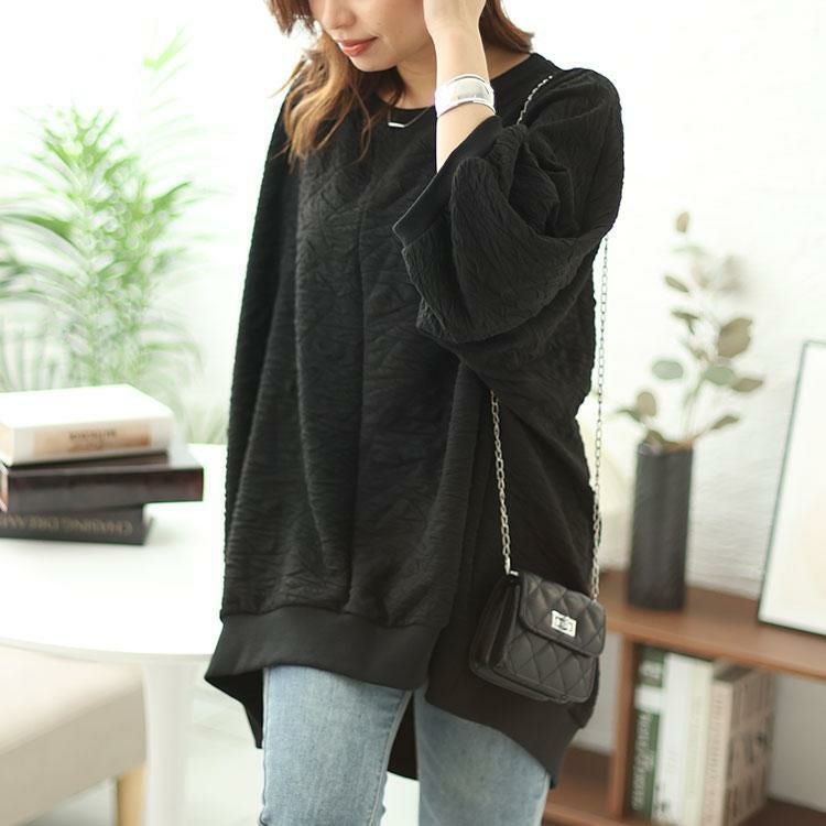 大きいサイズ レディース ジャガードドルマンプルオーバー　bai-0147 ブラック