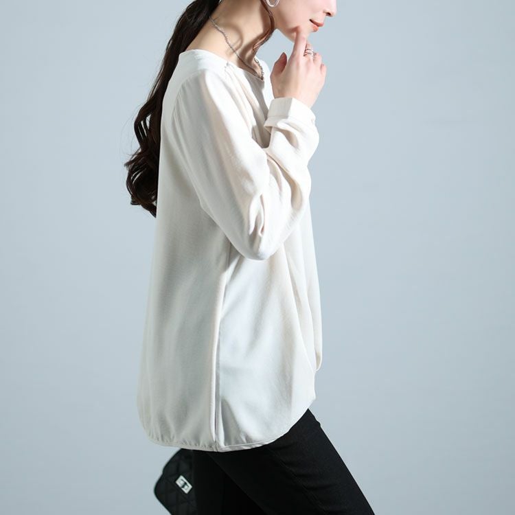 大きいサイズ レディース キーネックタケノコタックブラウス　cpdai-640346 【メール便可】