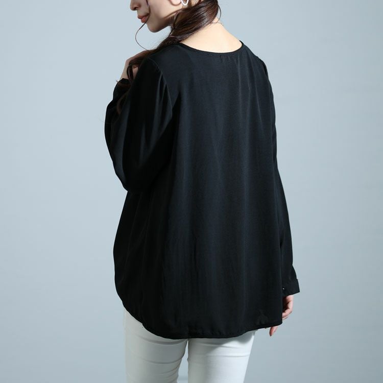 大きいサイズ レディース キーネックタケノコタックブラウス　cpdai-640346 【メール便可】