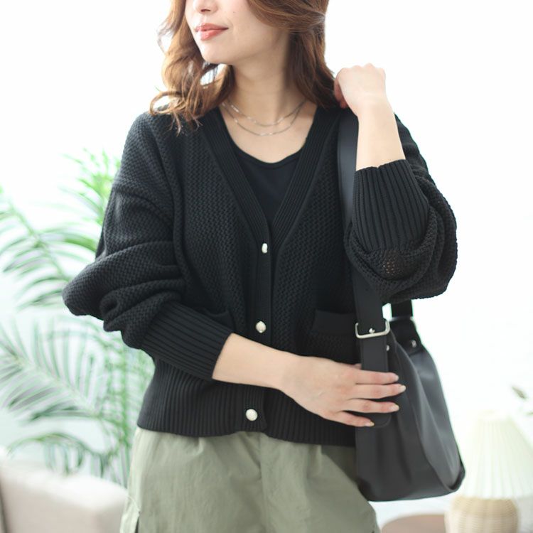 大きいサイズ レディース メッシュニットクロップドカーディガン　bro-0033