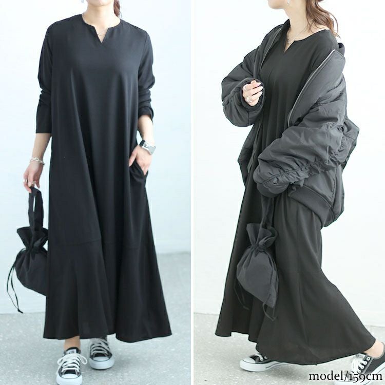 大きいサイズ レディース キーネックワッフルマーメイドワンピース　maru-6745