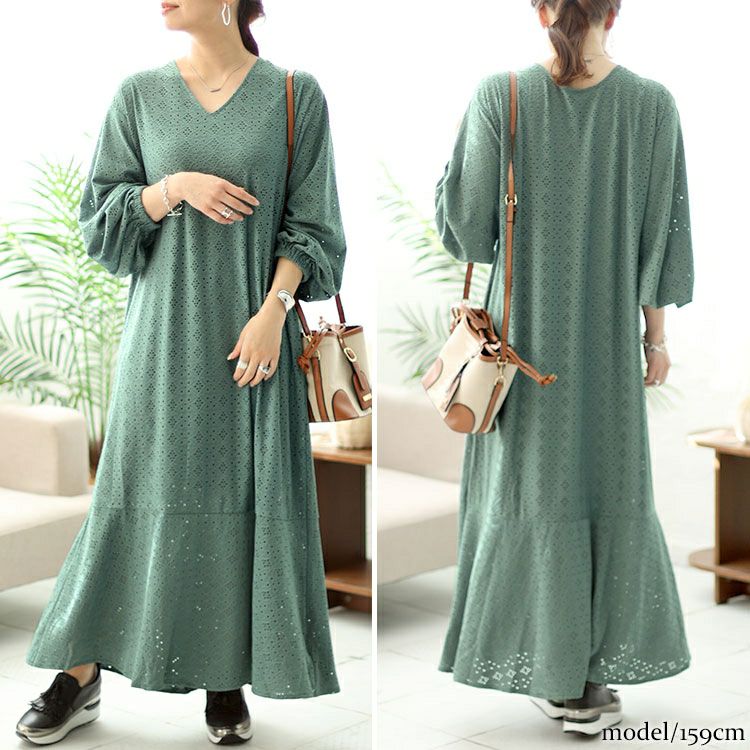 大きいサイズ レディース 前後2way刺繍使いマーメイドワンピース　maru-6738