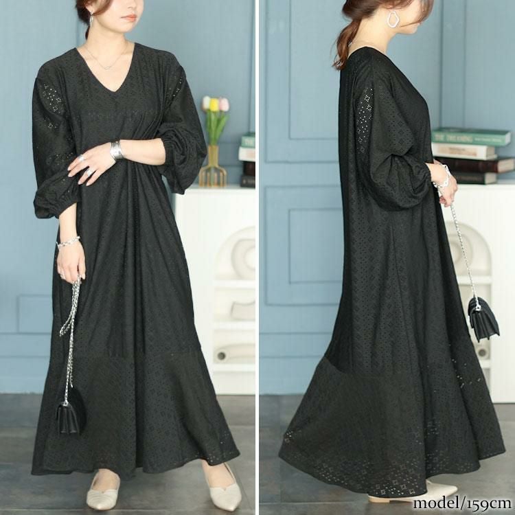 大きいサイズ レディース 前後2way刺繍使いマーメイドワンピース　maru-6738 ブラック