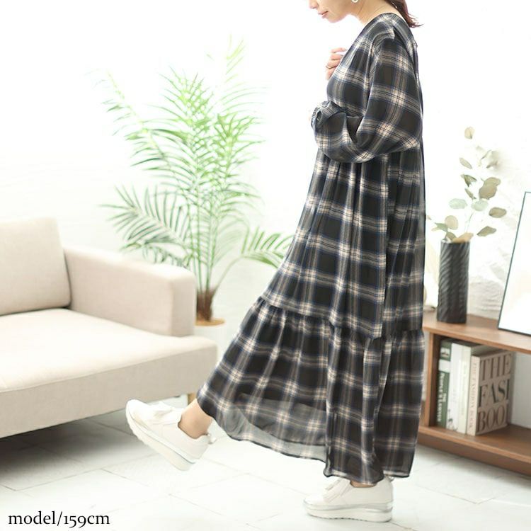 大きいサイズ レディース 前後2wayチェック柄ティアードワンピース　maru-6736