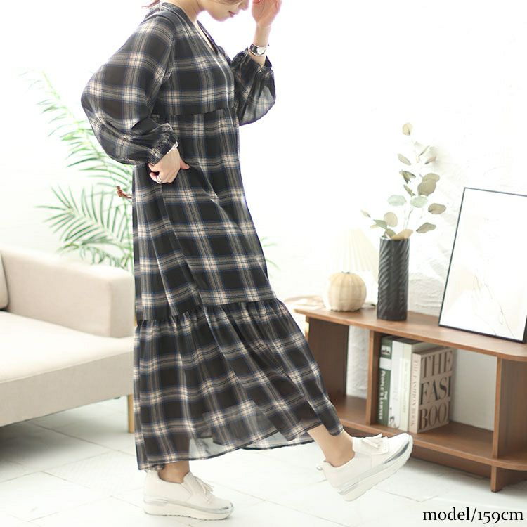 大きいサイズ レディース 前後2wayチェック柄ティアードワンピース　maru-6736