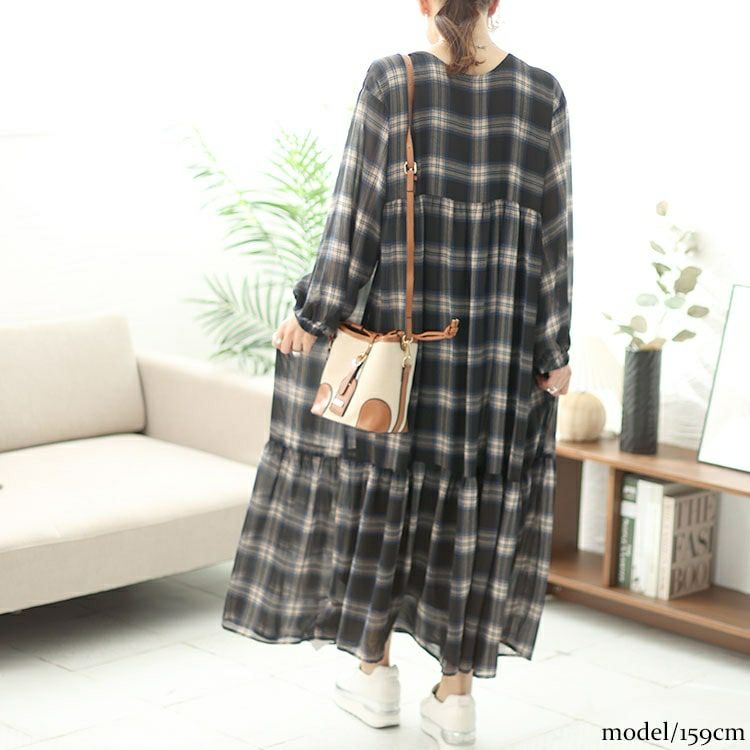 大きいサイズ レディース 前後2wayチェック柄ティアードワンピース　maru-6736