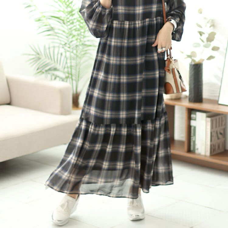 大きいサイズ レディース 前後2wayチェック柄ティアードワンピース　maru-6736