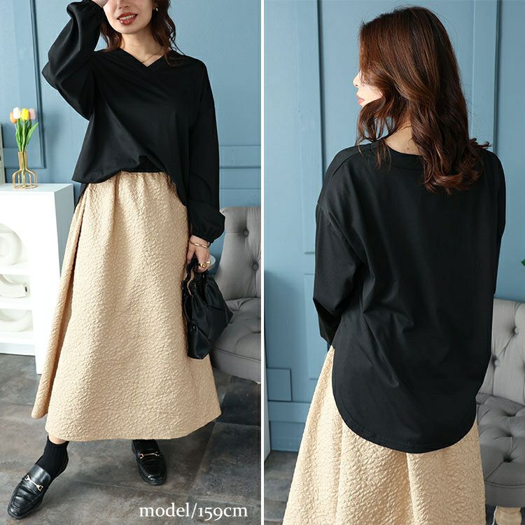 大きいサイズ レディース フクレジャガードドッキングワンピース　fem-457