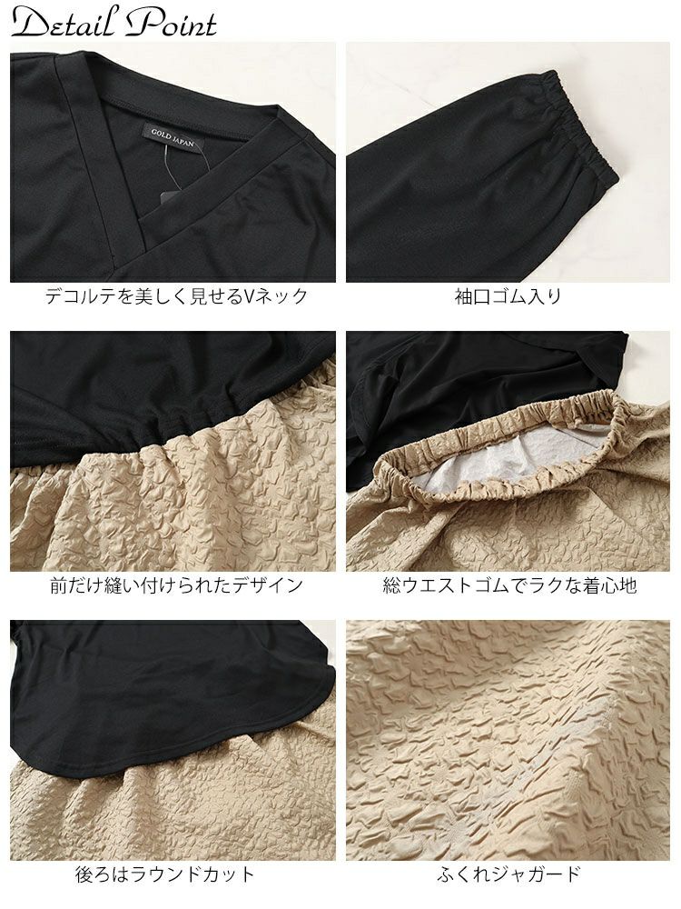 大きいサイズ レディース フクレジャガードドッキングワンピース　fem-457