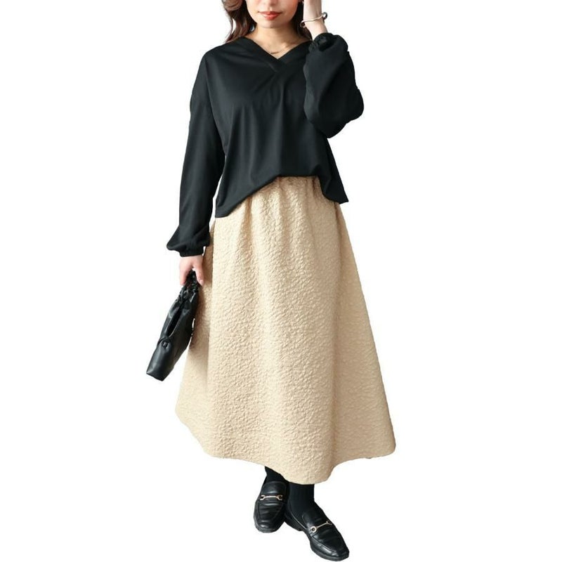 大きいサイズ レディース フクレジャガードドッキングワンピース　fem-457 ブラック×ベージュ