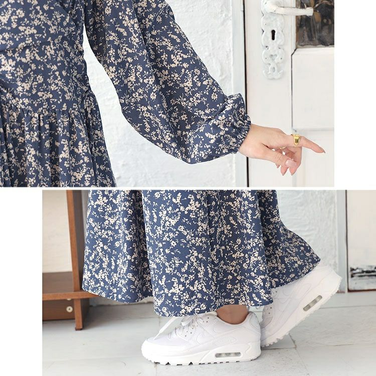 大きいサイズ レディース 小花柄カシュクールワンピース　fem-450