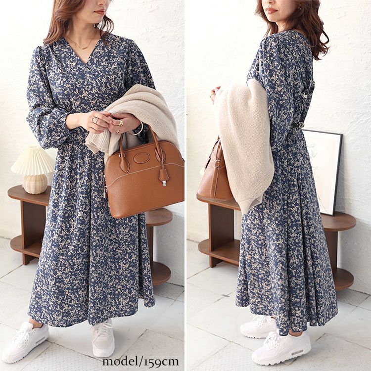 大きいサイズ レディース 小花柄カシュクールワンピース　fem-450