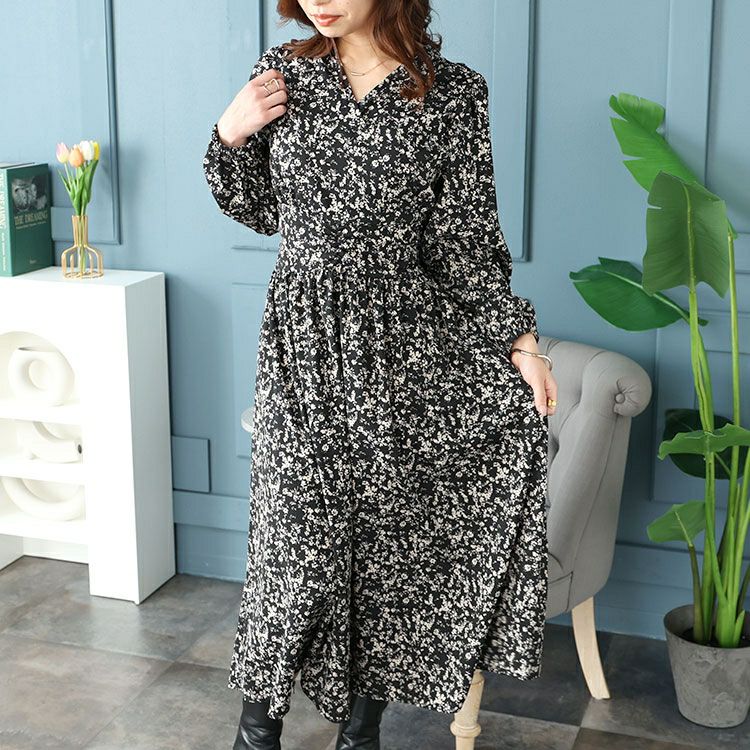 大きいサイズ レディース 小花柄カシュクールワンピース　fem-450
