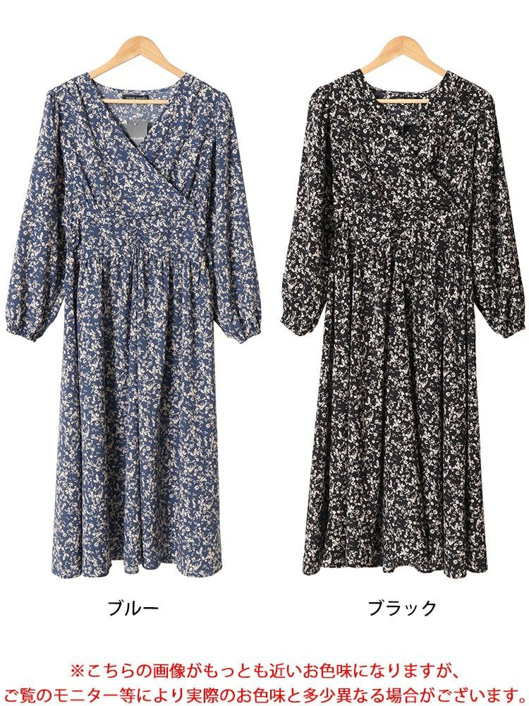 大きいサイズ レディース 小花柄カシュクールワンピース fem-450