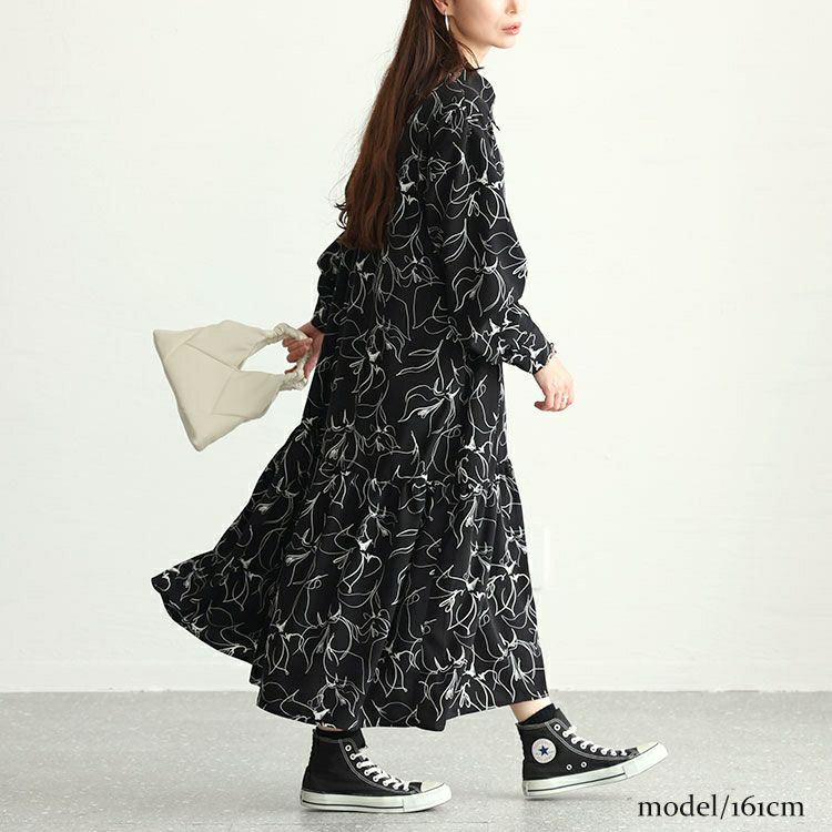 大きいサイズ レディース 花柄ティアードシャツワンピース　fem-439