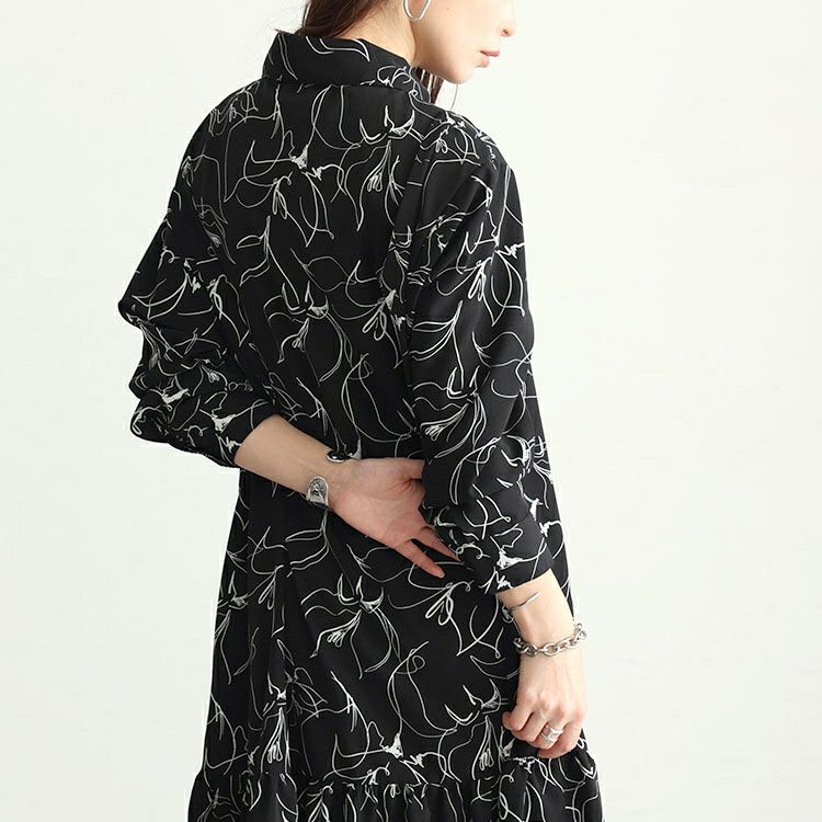 大きいサイズ レディース 花柄ティアードシャツワンピース　fem-439