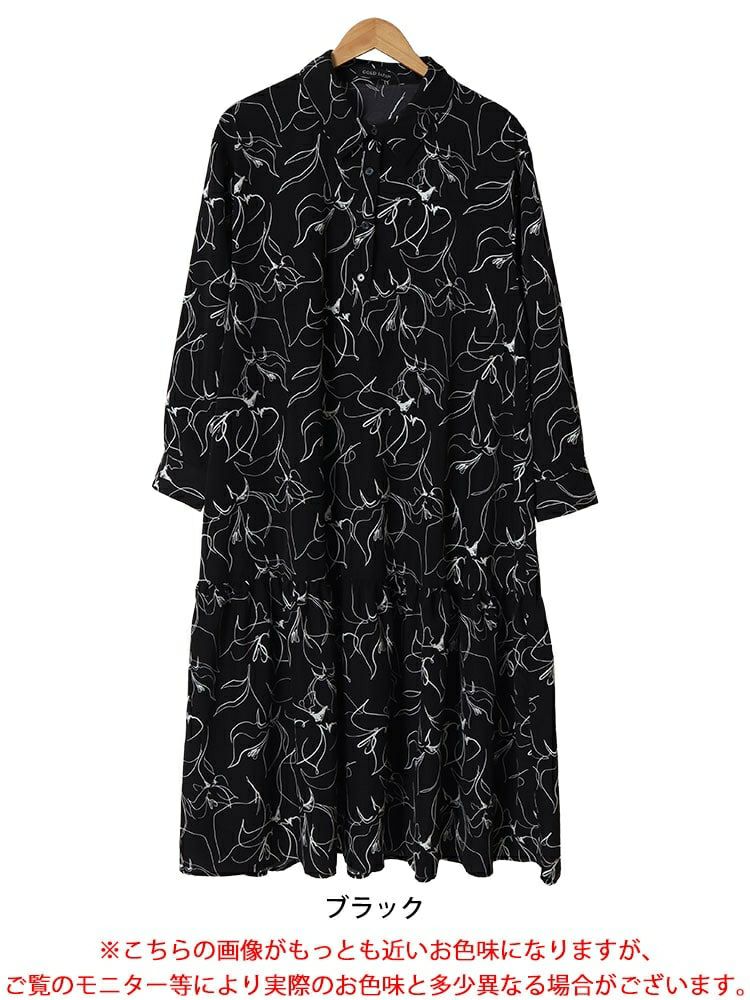 大きいサイズ レディース 花柄ティアードシャツワンピース　fem-439