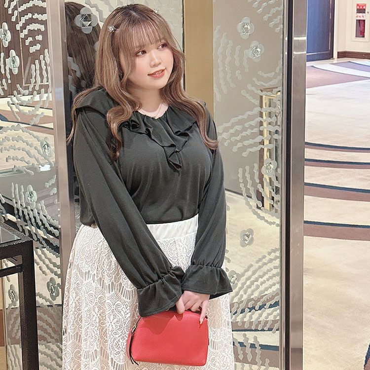 大きいサイズ レディース キャンディスリーブラッフルフリルプルオーバー　fem-429